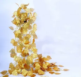 12st 7,8 Feet Wired Gold Leaf Garland Silk Artificial Vine for Wedding Home Office