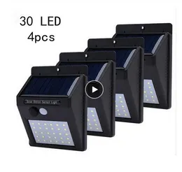 LEDS LUZES DE SOLAR LUZES SOLAR Lâmpada de parede 30 LEDS PIR Sensor de movimento Luzes solares ao ar livre Lâmpadas de decoração de jardim à prova d'água 4pcs