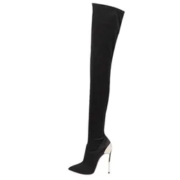 Hot Sale-Ts Super High Heel Stiletto Pekad Toe Over The Knee Boots Sleeve Knight Boots Stor storlek 42