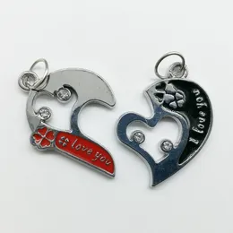 1 para Moda Heart Clover Lovers Kocham cię Charms Wisiorek Biżuteria Akcesoria DIY na naszyjnik