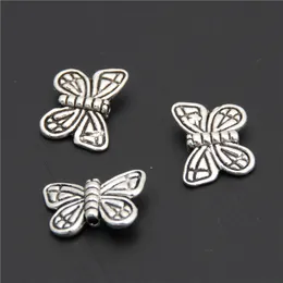 200PCs Silver Color Butterfly Charms Spacer Pärlor Insect Fly Pendant Garden Smycken För Kvinnor Halsband Nyckelringar