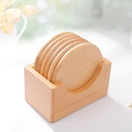 Wooden Non-slip Mug Pad Set 6pcs Heat-resistant Coaster Anti Scalding Insulation Mat Cup Pad Hot Drink Holder Table Mat LX8255