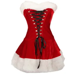 Costume da Babbo Natale da donna Deluxe Velluto Natale Natale Abito rosso da ragazza Hat208I