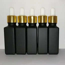 30 ml svart frostat glas reagenspipett dropper flaskor fyrkantig olja parfymflaska rökoljor e flytande flaska med guldlock