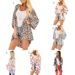 Women Leopard chiffon beach cover floral print loose casual lady batwing sleeve 2019 summer cardigan Sun protection clothing C6615