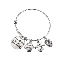 Softball Bracelets She Believed She Could Letter Cuff Bangles Adjustable Softball Pendant Wristband Party Favor Free Shipping DHW3494