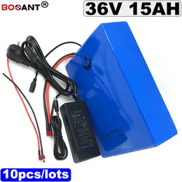 Wholesale 10pcs/Lot 36V 15AH 800W E-bike Lithium Battery 18650 cell 36V Electric bicycle Battery with 2A Charger Free Shipping