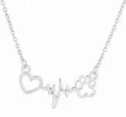 20pcs/lot Fashion Necklace Antique Silver Vintage Hollow Paw Print Heart Charms Pendants Necklace 60cm