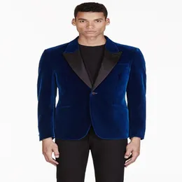 Jeden przycisk Blue Velvet Groom Tuxedos Peak Lapel Męskie Garnitury 2 Sztuki Wedding / Prom / Dinner Blazer (Kurtka + Spodnie + Krawat) W820