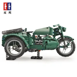 Sy RC Car Building Blocks Toy, World War II Military Motorcykel sidovagn, med LED -lampor, DIY -utvecklingsleksak, julkid födelsedagspresent