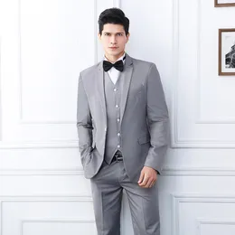 Light Gray Mens Wedding Tuxedos Slim Fit One Button Groom Wear Formal Best Men Blazer Suits ( jacket+pant+vest)