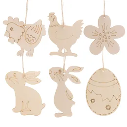 Easter Wooden Tag With Rope Hanging Pendant Ornament Easter Egg Bunny Flower Home Decoration Party Supplies XBJK2002