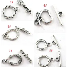 100 Conjunto / Lotes Antiguidade Conector de Liga de Zinco de Prata Toggle Clasps DIY Acessórios 5 estilos Fit Braceletes