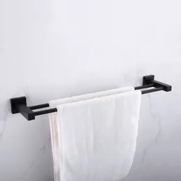 Acessórios do banheiro preto fosco quadrado toalheiro de aço inoxidável fixado na parede toalheiro barra 1 barra 2 bar242s