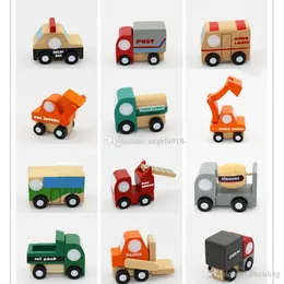 12pcs / set bil action figurer mini trä bil pedagogiska leksaker för barn pojkar jul födelsedag present diecast modell bilar baby leksak c5092