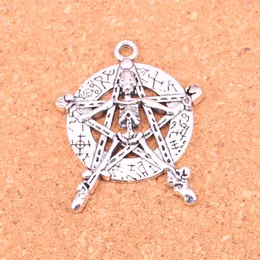 17pcs Charms pentagram skeleton Antique Silver Plated Pendants Making DIY Handmade Tibetan Silver Jewelry 43*35mm