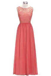 New Long Cheap Coral Purple Bridesmaid Dresses Sleeveless Chiffon Lace a-Line Vestido De Madrinha De Casamento Longo