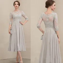 Elegant mor till bruden klänningar Jewel Sheer Applique Lace Ruched Wedding Guest Gown Chiffon Custom Made Knee-Length Mother Gown Cheap