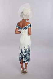 Платье-футляр House Of Mooshki Платье для матери невесты с открытыми плечами и короткими рукавами из атласной аппликации с поясом Свадебные платья для гостей длиной до чая Ev237U