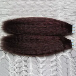 Virgin Brasilian Kinky Straight Hair100g Tape In Hair Extensions Grova Yaki 11 Färger Osynlig Skin Weft PU Tape på hårförlängningar