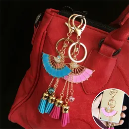 Tassel Beads Keyring Key Ring Holder for Car Women Girls Fashion Trinkets Fan Bag Charm Chain Keychains Jewelry Accessories Pink Blue White