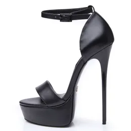 Venda quente-Stiletto Salto Sapatos de Couro PU Preto de Salto Alto sexy sapatos para Festa À Noite Top Quality Sandálias de Salto Alto undersize para oversize