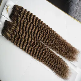 Mongolian Afro Kinky Curly Hair Loop Loop Micro Ring Hair 1g / s 200g /パック100％ヒューマンマイクロビーズリンクレミーハイライトヘアエクステンション