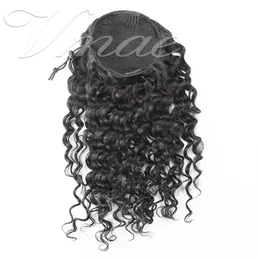 VMAE Peruvian 12 to 26 inch 120g 140g 160g Natural Black Deep Wave Clip in Elastic Ties Virgin Human Hair Drawstring Ponytail