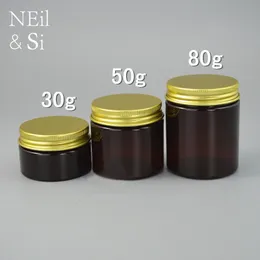 30g 50g 80g Plastic Brown Jar Empty Refillable Cosmetic Honey Hand Lotion Mask Cream Team Pill Packaging Bottle Free Shipping