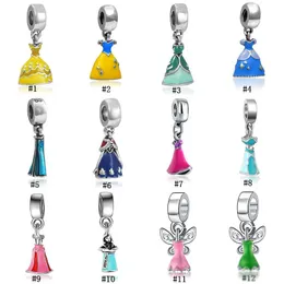 Ny emalj prinsessa klänning hängande flicka kjol cinderella silverpläterad charm europeisk pärlor dangle för halsband armband smycken gör