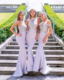 2019 New African Mermaid Bridesmaid Dresses Long for Weddings Lace Appliques Beaded Backless Sweep Train Plus Size Maid of Honor Gowns