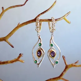 Fashion-Eyes design Dangle Earrings Purple CZ Jewellery Silver color Jewelry Engagement Brincos feminino Drop earring Lady