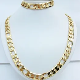 Statement Jewelry Collana da uomo in oro giallo 24 carati + set di braccialetti Figaro Curb Chain 20''/22''/24''26''