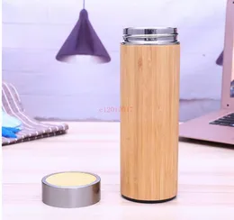 Bamboo Stainless Steel Water Bottle Vacuum Insulated Coffee Travel Vacuum Cup With Tea Infuser Strainer 450ML Wooden Bottle#244