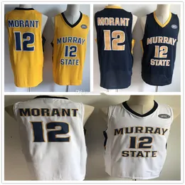 Мюррейский государственный колледж гонщики Ja Morant #12 Белый желтый темно -синий баскетбольный майка мужские майки Ed Jerseys