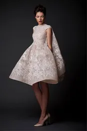 Krikor Jabotian Suknie ślubne klejnotowe koronkowe aplikacje bez rękawów plażowa suknie ślubne ślubne Krótki suknia ślubna A-Line z Ple265y