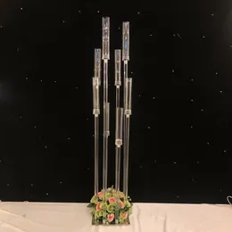 Kwiaty Wazon 8 Głowice Świeczki Posiadacze Tło Akrylowe Wysokie Candelabra Świecznik Posiadacze Wedding Table Centerpiece Flower Stand Candelabrum