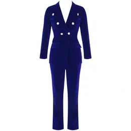Ocstrade Summer Sets for Women 2019 New Navy Blue V Neck Long Sleeve Sexy 2 Piece Set Outfits High Quality Two Piece Set Suit V191021