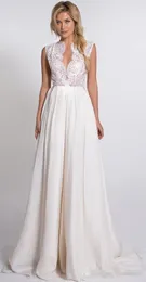 2020 Свадебные платья с глубоким V-образным вырезом цвета слоновой кости в стиле бохо, шифоновое кружево с аппликацией, с открытой спиной и скользящим шлейфом, пляжные свадебные платья размера плюс 401 401