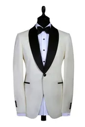 Wysokiej jakości Groom Tuxedos Ivory Shawl Lapel Najlepszy człowiek Garnitury Groom Nosić kostium męski (kurtka + spodnie + krawat) P1