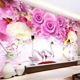 Zdjęcie Tapeta Modern Purple Rose Swan Fashion 3D Ściana Mural Mural Sypialnia Sypialnia Decor Decor Wall Papers Papel de Pareede 3D Sala