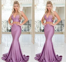 Zweiteiliger Lavendel billig sexy Meerjungfrau Kleider lang gegen Nacken formelle Prom Partykleider Spezialer OCN Kleid Vestidos de Fiest