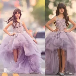 Novo vestido de concurso de lavanda lilás e barato vestidos de renda de renda para meninas para meninas para casamento Tulle Purple Tulle Puffy Kids Communion Dress