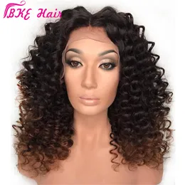 Afro Kinky Curly Wig Ombre Brown Syntheticレースフロントかつら自然な黒い髪耐熱性毛髪