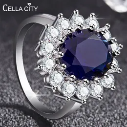 Fashionable Round Sapphire Ring for Women Silver 925 Jewelry with Gemstone Sunflower Princess Anniversary Female Gift