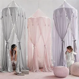Pure Color Simple Design Kid Baby Bed Canopy Bedcover Myggnät Högkvalitativ bomullsbädd Rundtält Hushåll292b