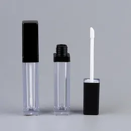 8ml Tom läppglansrör Klar lipgloss Förpackningsbehållare Refillerbara flaskor Square Matte Black Lipstick Flytande Oljelängd LX1110