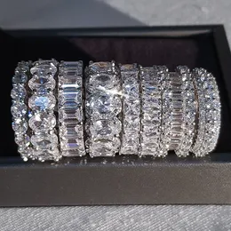 Handmade Luxury Jewelry 925 Sterling Silver Multi Shape White Topaz CZ Diamond Gemstones Party Eternity Women Wedding Engagement Band Ring