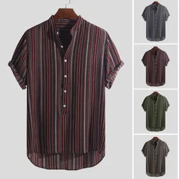 Męskie letnie przyciski w paski Oddychające krótki rękaw Casual Henley Shirts M-3XL Classic Moda Osobowość Koszula Przyczynowa
