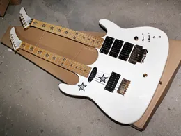 Factory Custom Double Neck White Electric Guitar With 6+6 Strings,Chrome Hardware,Maple Fretboard,Stars Fret Inlay,Offer Customized
